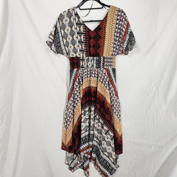 NWT CHRIS McLAUGHLIN Abstract Art Dress size 6 BROWN RED BLACK Maximalist Boho - Picture 9 of 9